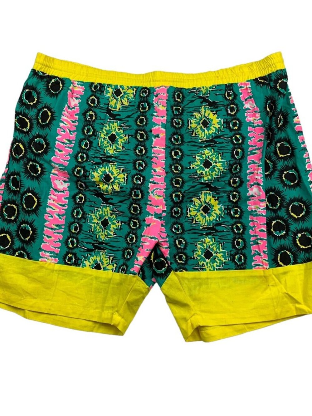 VTG Westside Men's Cotton Stretch Waist Lined Swim Shorts Green/Yellow/Pink • XL